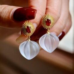 Natural Quartz with Garnet Teardrop Earrings silver/Unique Chunky Quartz Drop Earrings Women/Art Deco Vintage Statement Quartz Earrings Gold