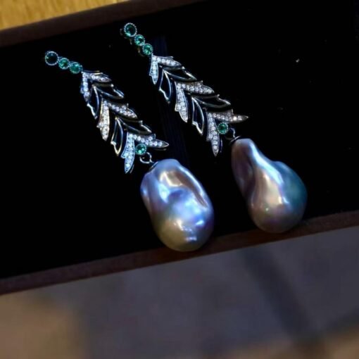 Unique Christmas Tree Baroque Pearl Drop Earrings with Zircon silver|Big Natural Genuine Pearl Earrings women|Modern Art Deco Pearl Earrings - Image 6