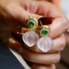 Natural Quartz with Green Chalcedony Teardrop Earrings silver/Unique Chunky Quartz Drop Earrings Women/Art Deco Vintage Quartz Earrings Gold