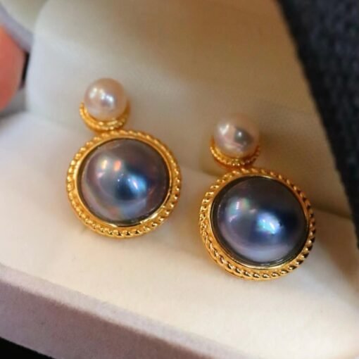 Unique Natural Mabe Pearl Earrings With s925 Silver|Statement Mabe Pearl Jewelry|Antique Vintage Mabe Pearl Studs|Perfect Anniversary Gift - Image 5