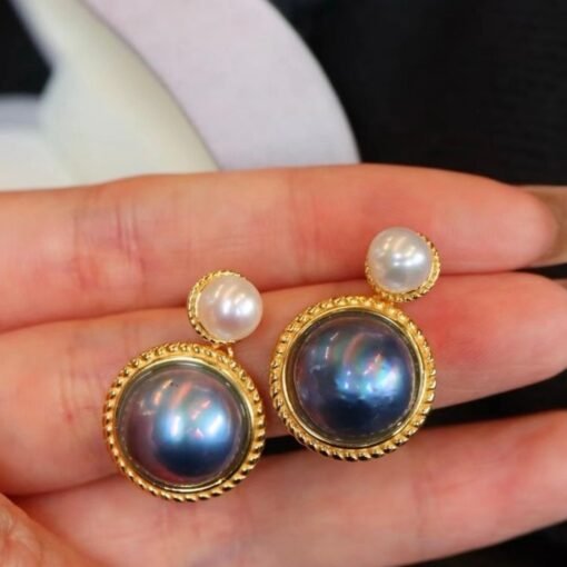 Unique Natural Mabe Pearl Earrings With s925 Silver|Statement Mabe Pearl Jewelry|Antique Vintage Mabe Pearl Studs|Perfect Anniversary Gift - Image 3