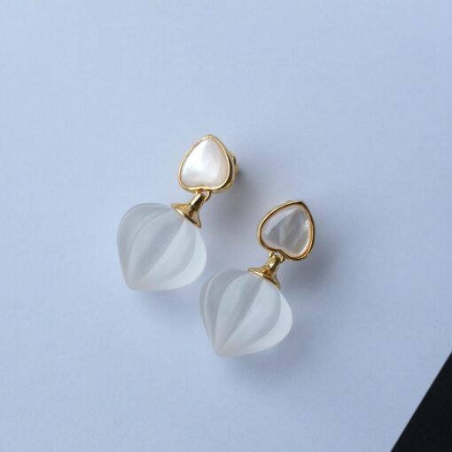 Natural Quartz with Mother of Pearl Teardrop Earrings silver/Unique Chunky Quartz Drop Earrings Women/Art Deco Modern Quartz Earring Gold - Image 5