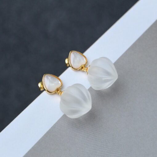 Natural Quartz with Mother of Pearl Teardrop Earrings silver/Unique Chunky Quartz Drop Earrings Women/Art Deco Modern Quartz Earring Gold - Image 2