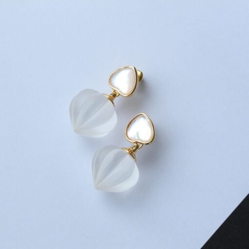 Natural Quartz with Mother of Pearl Teardrop Earrings silver/Unique Chunky Quartz Drop Earrings Women/Art Deco Modern Quartz Earring Gold - Image 6