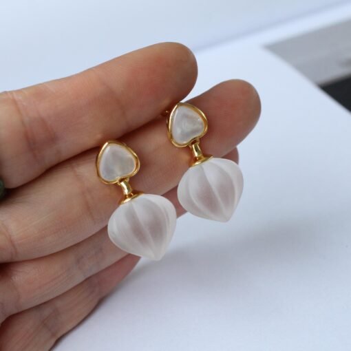 Natural Quartz with Mother of Pearl Teardrop Earrings silver/Unique Chunky Quartz Drop Earrings Women/Art Deco Modern Quartz Earring Gold - Image 8