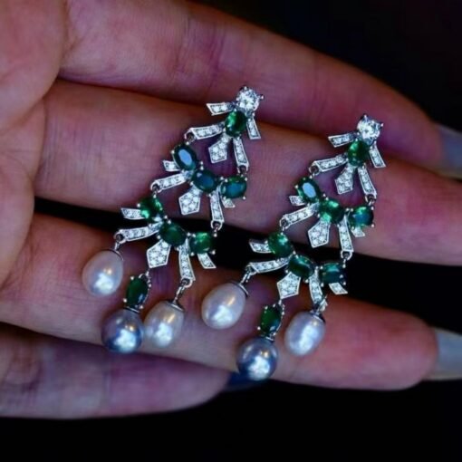 Unique christmas tree pearl stud earrings sterling silver|Real Pearl Studs Earrings|Art Deco Pearl Earrings Women|Charm Hand Carved Earrings - Image 5