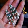Unique christmas tree pearl stud earrings sterling silver|Real Pearl Studs Earrings|Art Deco Pearl Earrings Women|Charm Hand Carved Earrings