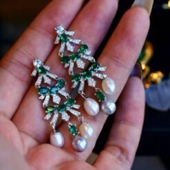 Unique christmas tree pearl stud earrings sterling silver|Real Pearl Studs Earrings|Art Deco Pearl Earrings Women|Charm Hand Carved Earrings