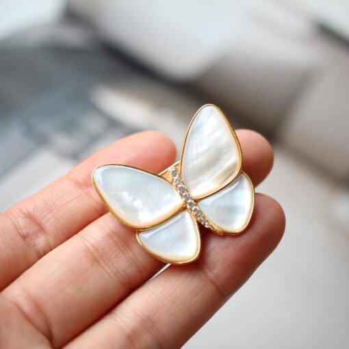 Natural Mother of Pearl brooch silver women/Unique Butterfly brooch Silver|Art Deco Animal broochStatement Mother of Pearl brooches - Image 3