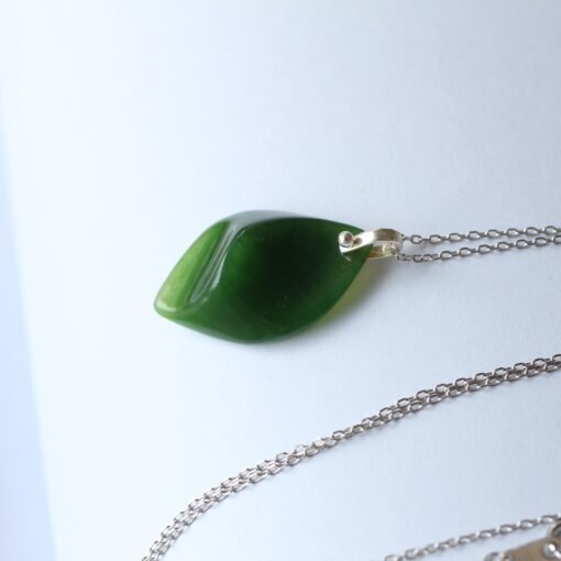 Unique Carved Green Nephrite Jade Pendant|Authentic Natural Art Deco Nephrite Necklace 925 silver Women|Dainty Handmade Jade Pendant Men - Image 2