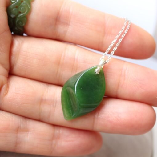 Unique Carved Green Nephrite Jade Pendant|Authentic Natural Art Deco Nephrite Necklace 925 silver Women|Dainty Handmade Jade Pendant Men - Image 3