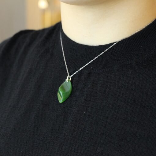 Unique Carved Green Nephrite Jade Pendant|Authentic Natural Art Deco Nephrite Necklace 925 silver Women|Dainty Handmade Jade Pendant Men - Image 4