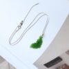 Unique Carved Leaf Green Nephrite Jade Pendant|Authentic Natural Art Deco Nephrite Necklace 925 silver Women|Dainty Handmade Jade Pendant