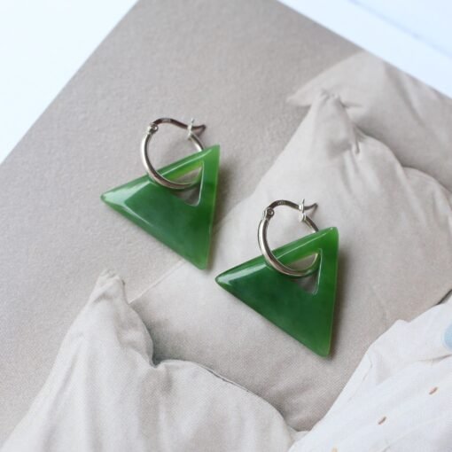 Natural Green Jade Drop Earring 925 Silver|Unique Jade Drop Earrings/Minimalist Jade Dangle WomenHandmade Jade Pendant Necklace Jewelry Set - Image 2