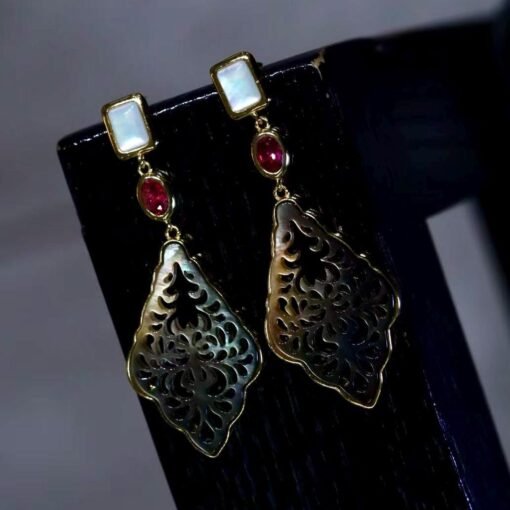 Natural Mabe Pearl Earrings with Garnet s925 Silver|Unique Vintage Mabe Pearl Jewelry|Statement Pearl Earrings|Perfect Wedding Earring - Image 6
