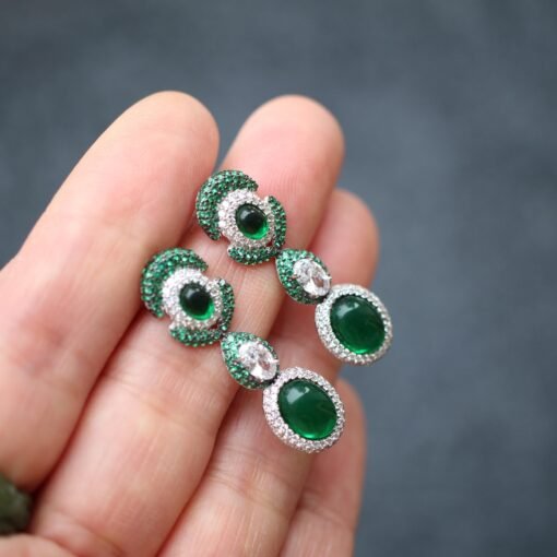 Authentic Oval Green Chalcedony Drop Earring 925 Silver|Unique Green Zircon Drop Earrings/Natural Statement Green Gemstone Jewelry Women - Image 8