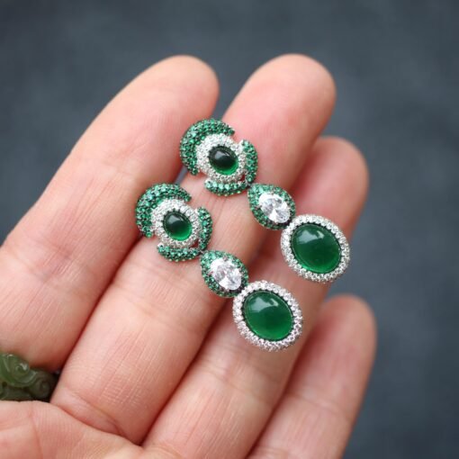 Authentic Oval Green Chalcedony Drop Earring 925 Silver|Unique Green Zircon Drop Earrings/Natural Statement Green Gemstone Jewelry Women - Image 3