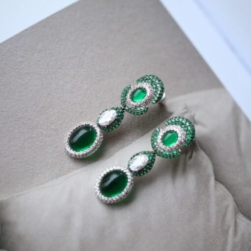 Authentic Oval Green Chalcedony Drop Earring 925 Silver|Unique Green Zircon Drop Earrings/Natural Statement Green Gemstone Jewelry Women - Image 5