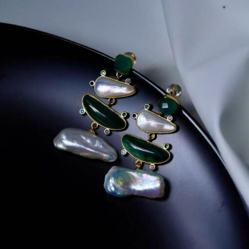 Natural Malachite Drop Earrings sterling silver|Vivid Green Malachite Jewelry|Statement Green Drop Earrings Real|Charm Pearl Earrings - Image 6