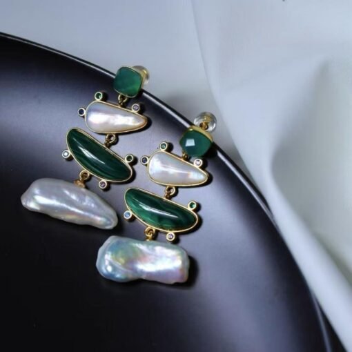 Natural Malachite Drop Earrings sterling silver|Vivid Green Malachite Jewelry|Statement Green Drop Earrings Real|Charm Pearl Earrings - Image 3