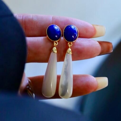 Natural Lapis Lazuli Drop Earring silver|Vintage Long Teardrop lapis lazuli earringUnique lapis lazuli drop womenBule Gemstone Earring - Image 6