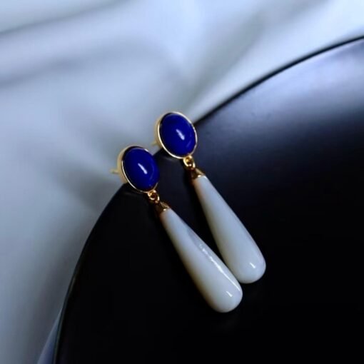 Natural Lapis Lazuli Drop Earring silver|Vintage Long Teardrop lapis lazuli earringUnique lapis lazuli drop womenBule Gemstone Earring - Image 7