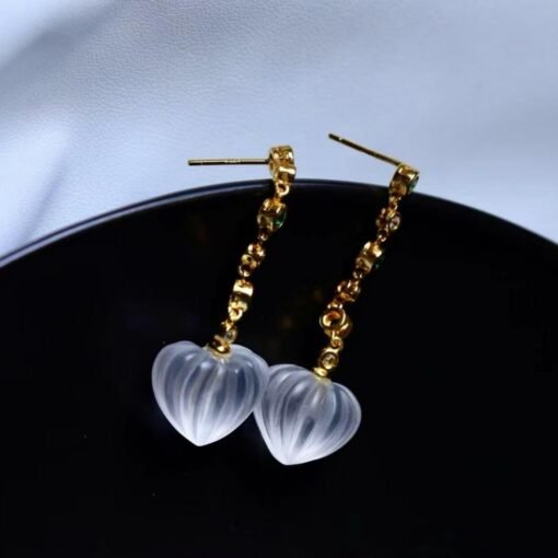 Natural Icy Quartz with Amethyst Teardrop Earrings silver/Unique Chunky Quartz  Earrings Women/Art Deco Modern Dainty Quartz Earrings Gold - Image 5