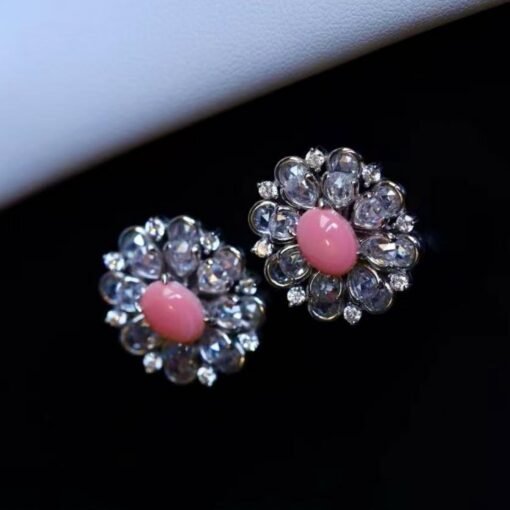 Natural Floral Pink Queen Conch Shell drop earring silver|Unique Untreated Pink Gemstone Jewelry|Art Deco Petal Zircon Silver Earring Women - Image 6