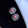 Natural Floral Pink Queen Conch Shell drop earring silver|Unique Untreated Pink Gemstone Jewelry|Art Deco Petal Zircon Silver Earring Women