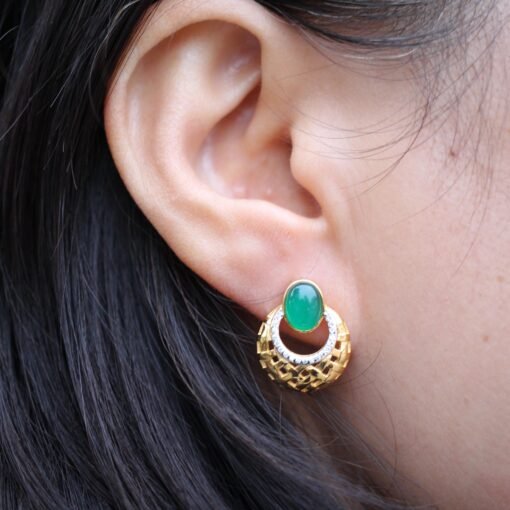 Natural Chrysoprase Stud Earring Gold plated silver|Unique Chrysoprase Stud Earrings WomenVintage Gemstone earrings SilverMothers day gift - Image 4