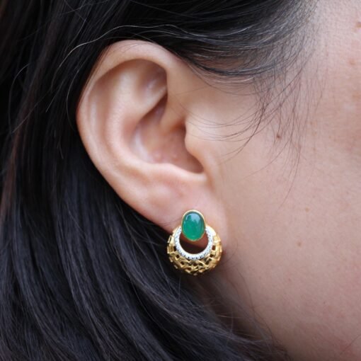 Natural Chrysoprase Stud Earring Gold plated silver|Unique Chrysoprase Stud Earrings WomenVintage Gemstone earrings SilverMothers day gift - Image 7