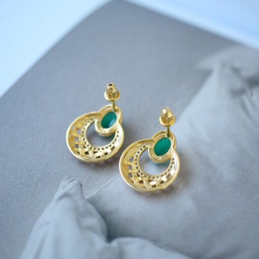 Natural Chrysoprase Stud Earring Gold plated silver|Unique Chrysoprase Stud Earrings WomenVintage Gemstone earrings SilverMothers day gift - Image 5