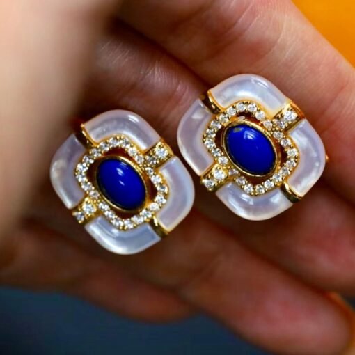 Genuine Lapis Lazuli Studs Earring sterling silver|Statement lapis lazuli studsOval lapis lazuli studsVintage Antique Lapis Lazuli stud