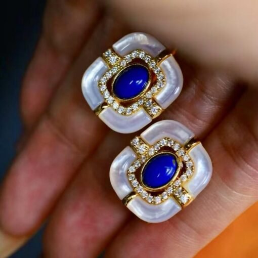 Genuine Lapis Lazuli Studs Earring sterling silver|Statement lapis lazuli studsOval lapis lazuli studsVintage Antique Lapis Lazuli stud - Image 6