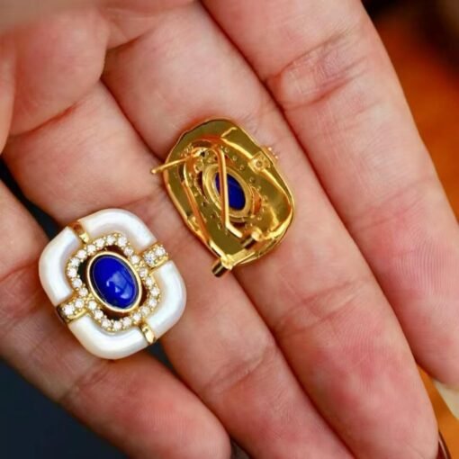 Genuine Lapis Lazuli Studs Earring sterling silver|Statement lapis lazuli studsOval lapis lazuli studsVintage Antique Lapis Lazuli stud - Image 7