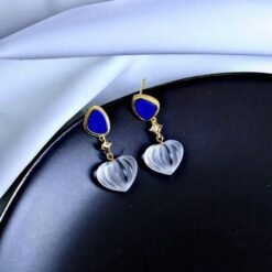 Natural Quartz with Lapis Lazuli Teardrop Earrings silver/Unique Chunky Quartz Drop Earrings Women/Art Deco Vintage Quartz Earrings Gold