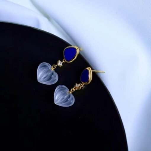 Natural Quartz with Lapis Lazuli Teardrop Earrings silver/Unique Chunky Quartz Drop Earrings Women/Art Deco Vintage Quartz Earrings Gold - Image 5