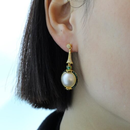 Natural Seawater Mabe Pearl Drop arrings s925 Silver|Vintage Bezel Mabe Pearl Earring|Unqiue Art Deco Pearl earring|Perfect wedding earrings - Image 8