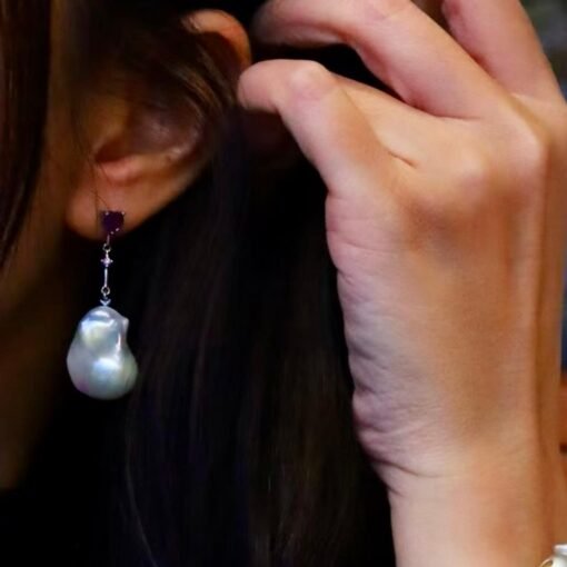 Natural Pearl Drop Earrings With Amethyst Silver|Statement Modern Pearl Drop/Art deco Pearl Drop Women|Unique February Birthstone Gift - Image 4