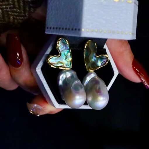 Natural Pearl Drop Earrings s925 Silver|Statement Modern Pearl Drop/Art deco Heart Shape Pearl Drop Women|Unique Christmas Jewelry Gift - Image 2