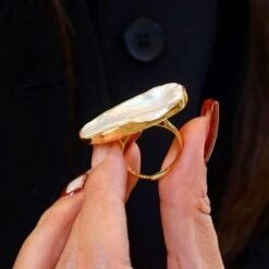 Natural Big Baroque Pearl Ring Silver|Minimalist Simple Pearl ring gold Women|Statement Pearl ring|Unqiue June Birthstone Pearl ring