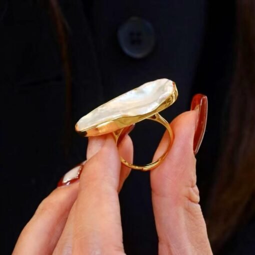 Natural Big Baroque Pearl Ring Silver|Minimalist Simple Pearl ring gold Women|Statement Pearl ring|Unqiue June Birthstone Pearl ring