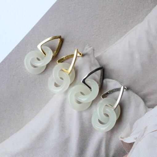 Natural White Jade Drop Earring 925 Silver|Unique Jade Donut Earrings/Minimalist Jade Dangle Earring/Handmade Jade Drop|Perfect Gift For Her - Image 3
