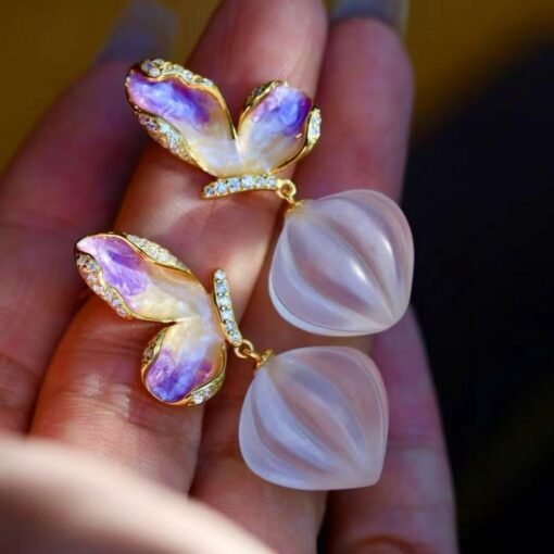 Natural Butterfly Quartz Teardrop Earrings s925 silver/Unique Chunky Quartz Drop Earrings Women/Handmade Art Deco Modern Quartz Earrings - Image 2