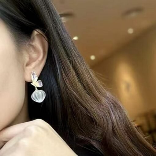 Natural Butterfly Quartz Teardrop Earrings s925 silver/Unique Chunky Quartz Drop Earrings Women/Handmade Art Deco Modern Quartz Earrings - Image 8
