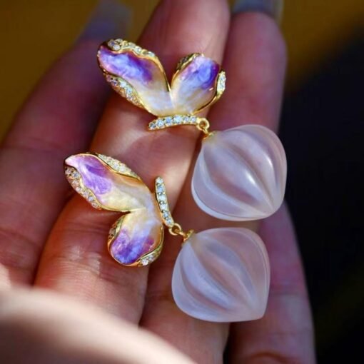 Natural Butterfly Quartz Teardrop Earrings s925 silver/Unique Chunky Quartz Drop Earrings Women/Handmade Art Deco Modern Quartz Earrings - Image 6
