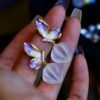 Natural Butterfly Quartz Teardrop Earrings s925 silver/Unique Chunky Quartz Drop Earrings Women/Handmade Art Deco Modern Quartz Earrings