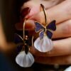 Natural Quartz Teardrop Butterfly Earrings s925 silver/Unique Chunky Quartz Drop Earrings Women/Art Deco Modern Statement Quartz Earrings