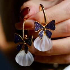 Natural Quartz Teardrop Butterfly Earrings s925 silver/Unique Chunky Quartz Drop Earrings Women/Art Deco Modern Statement Quartz Earrings