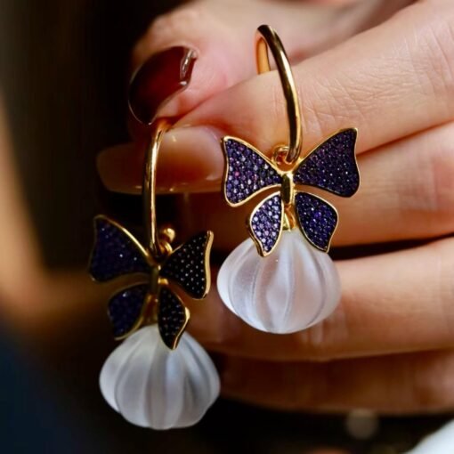 Natural Quartz Teardrop Butterfly Earrings s925 silver/Unique Chunky Quartz Drop Earrings Women/Art Deco Modern Statement Quartz Earrings